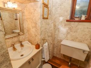a bathroom with a sink and a toilet and a mirror at Clerk Beck Cottage in Ulverston