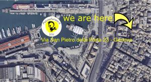 Una mappa di una città con le parole che siamo qui di Porto Antico - Piazza Banchi - Palazzo San Giorgio a Genova