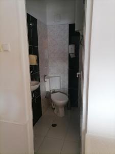 a bathroom with a toilet and a sink at Хотел Сандим in Kŭrdzhali
