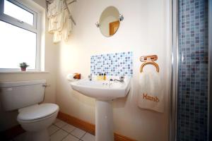 a bathroom with a sink and a toilet and a mirror at Willow Lodge in Westport