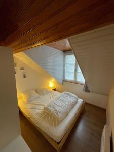 una piccola camera da letto con un letto in mansarda di T2bis Idéal SKi et Cures Thermales a Cauterets