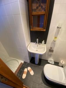 La salle de bains est pourvue d'un lavabo et de toilettes. dans l'établissement Artist's Loft & Garden, à Gand
