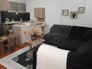 a living room with a couch and a kitchen at Adorable Cozy Apartment in Aglantzia +10 photos