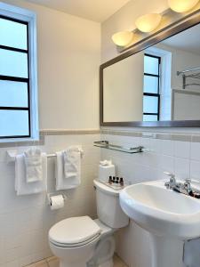 a bathroom with a toilet and a sink and a mirror at Avalon Hotel in Miami Beach