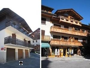 two pictures of a building next to a parking lot at Appartement La Clusaz, 5 pièces, 9 personnes - FR-1-459-24 in La Clusaz