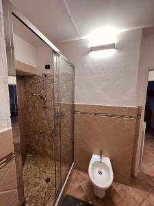 a bathroom with a shower and a toilet at La casa del corso in Arona +6 photos