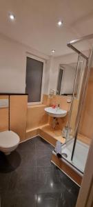 a bathroom with a toilet and a sink at Appartments Casa del Sol in Braunschweig