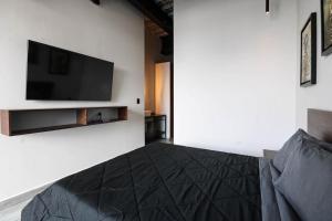 1 dormitorio con TV en la pared en Centrico y cómodo LOFT 2, en Ciudad de México