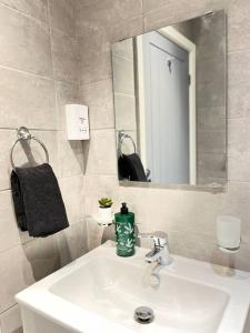 斯托克波特New Studio Apt Central》Private》 Free Parking》WiFi的带水槽和镜子的浴室