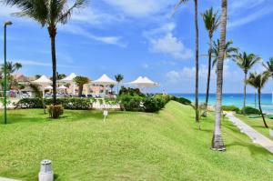 a park with palm trees and the ocean at Ocean front Villa in Cancun Hotel Zone in Cancún