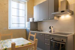 Leader Apartment 1 في ميلانو: مطبخ مع طاولة ومغسلة وموقد