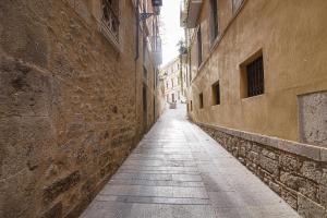 un vicolo vuoto tra due edifici in pietra di Bonito apartamento en el Barri Vell Girona a Girona