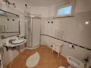 a bathroom with a shower and a sink and a toilet at Pan Di Zucchero in Nebida