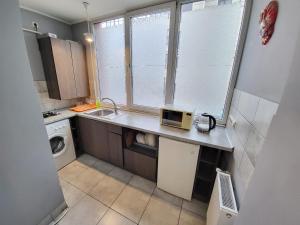 a small kitchen with a sink and a microwave at Like Home on Zaliznychna 3 in Ivano-Frankivsʼk +5 photos