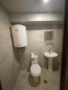 a small bathroom with a toilet and a sink at Vato Home in Tbilisi City