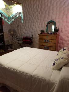 1 dormitorio con 1 cama con tocador y espejo en La Soñadita en Salta
