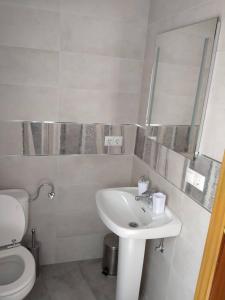 a bathroom with a sink and a toilet and a mirror at Apartamento Con Parking Gratuito in Granada
