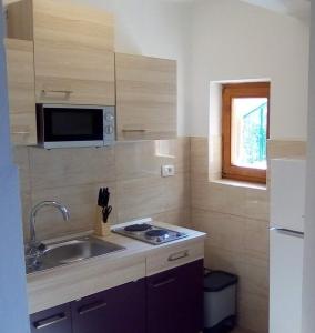 una pequeña cocina con fregadero y microondas en Apartments by the sea Valun, Cres - 386, en Valun