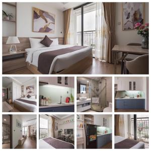 un collage de fotos de una habitación de hotel en Homestay Vinhomes Greenbay NiceRoom, en Hanói