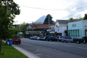 a city street with cars parked on the side of the road at St Marys Hotel and Bistro in Saint Marys