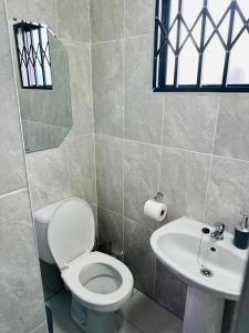 a bathroom with a toilet and a sink at Sekos Guest House & Shisanyama in St Lucia