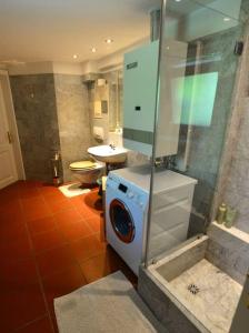 een badkamer met een wasmachine en een wastafel bij Green haven roofgarden penthouse in central area in Wenen