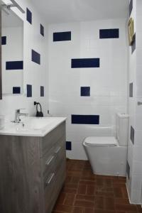 ein Badezimmer mit einem weißen Waschbecken und einem WC in der Unterkunft Apartamento Virgen de las Viñas in Aranda de Duero