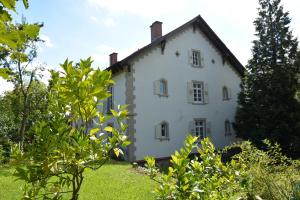 a white house with trees in front of it at Alte Apotheke Bed & Breakfast in Karlsbad