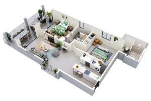 a rendering of a floor plan at Palm Biche Residence in Trou aux Biches