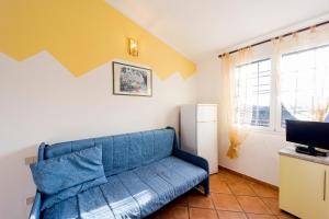 een woonkamer met een blauwe bank en een tv bij Agriturismo Le Mimose in Imperia