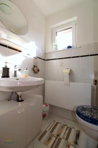 a bathroom with a sink and a toilet at Haus Silvia 