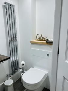 a white bathroom with a toilet and a shower at St Duthus Villa Guesthouse in Tain +76 photos