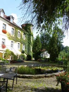 a building with a pond in front of a house at Golf-Appartement Sonnenblick in Neualbenreuth