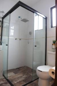 a bathroom with a shower and a toilet at Luxurious and Central Apartment 2Br in Xalapa