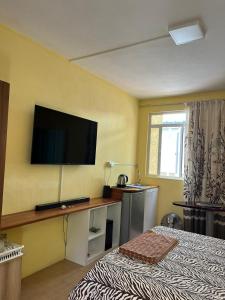um quarto de hotel com uma cama e uma televisão de ecrã plano em Manuel's Apartment em Port Louis