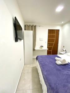 a hotel room with a bed and a tv at Pousada Maresia in Maragogi +57 photos