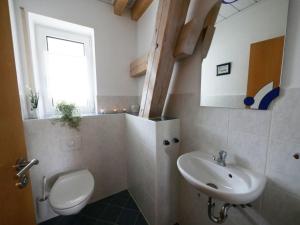 a bathroom with a toilet and a sink at Ferienwohnung 9 in Ochsenhausen