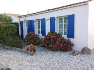 拉康提内勒iledo的前面有蓝色门和鲜花的房子