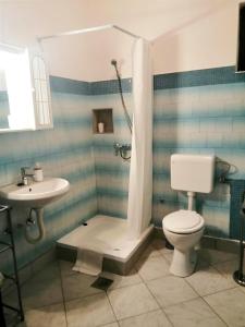 W łazience znajduje się prysznic, toaleta i umywalka. w obiekcie Apartments Kočović w mieście Peroj