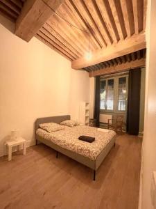 a bedroom with a bed in a room with a wooden ceiling at Elégant 2 chambres vieille ville in Besançon