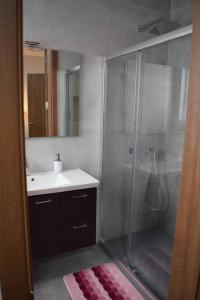 uma casa de banho com um chuveiro e um lavatório. em Lovely 3-bedroom apartment in L-Iklin em Iklin