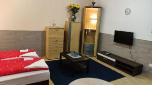 Televízia a/alebo spoločenská miestnosť v ubytovaní Kettő Ciprus Apartman