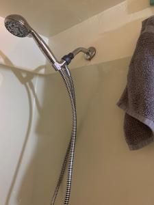 cabezal de ducha junto a la bañera en Casa de Basswood en Tucson