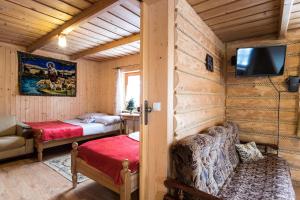 a bedroom with two beds and a tv in a room at Zakopane - Króle 16 in Zakopane