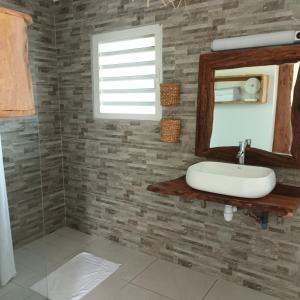 a bathroom with a sink and a mirror at VILLA ÉLISHA in Saint-Louis