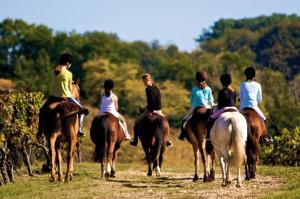 un grupo de personas montando caballos en un campo en THE HOUSE OF SAFAD en Mendoza