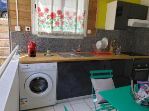 a kitchen with a washing machine and a sink at ptit coin hibiscus2 in Pointe-Noire