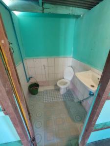 a small bathroom with a toilet and a sink at Mr. Phaos Riverview Guesthouse & Restaurant in Don Det