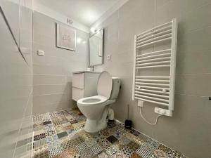a bathroom with a toilet and a mirror at Appartement confort - Carcassonne centre - NETFLIX in Carcassonne