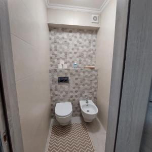 a small bathroom with a toilet and a sink at Apartament lux new in Chişinău